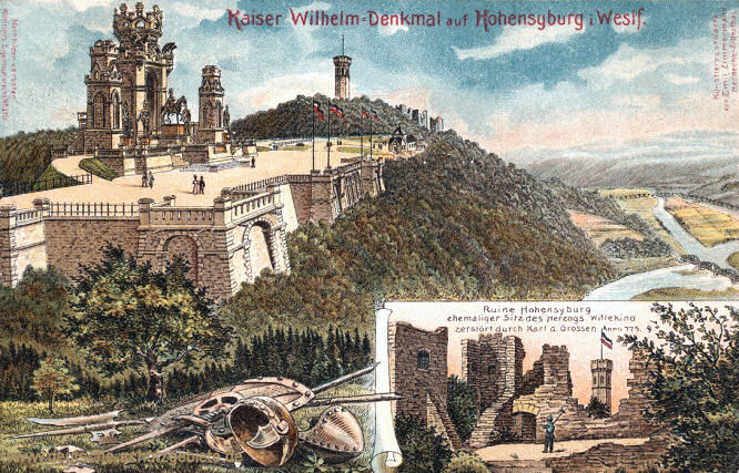 Kaiser Wilhelm-Denkmal auf Hohensyburg in Westfalen - Ruine Hohensyburg, ehemaliger Sitz des Hezogs Wittekind, zerstört durch Karl den Großen Anno 775