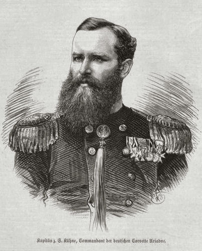 Kapitän zur See Kühne, Kommandant der deutschen Korvette Ariadne (* 18. Mai 1838 in Merseburg - † 10. Oktober 1926 in Lübeck)