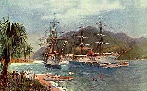 S.M.S. Elisabeth und S.M.S Hyäne in der Bucht von Friedrich-Wilhelms-Hafen auf Neu-Guinea