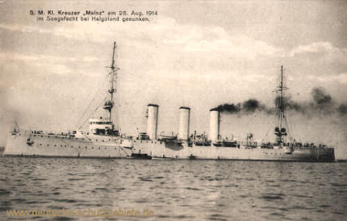 S.M. Kleiner Kreuzer Mainz am 28. August 1914 im Seegefecht bei Helgoland gesunken.