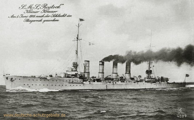 S.M.S. Rostock Kleiner Kreuzer. Am 1. Juni 1916 nach der Schlacht im Skagerrak gesunken.