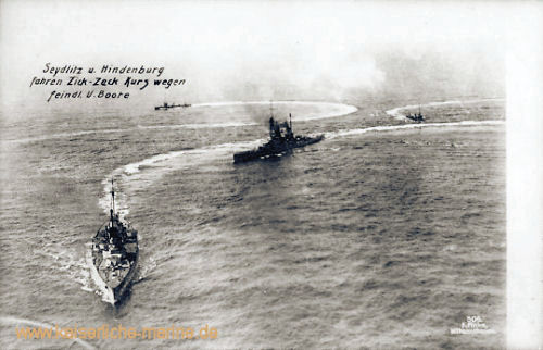 S.M.S. Seydlitz und Hindenburg fahren Zick-Zack Kurs wegen feindlicher U-Boote