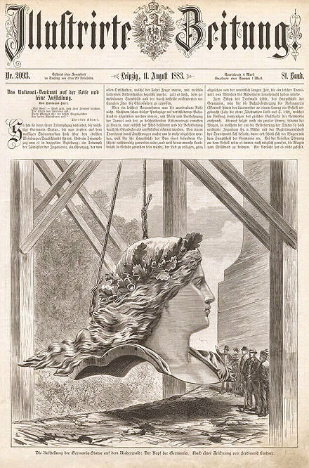 Illustrierte Zeitung 11. August 1883: Die Aufstellung der Germania-Statue auf dem Niederwald: Der Kopf der Germania.