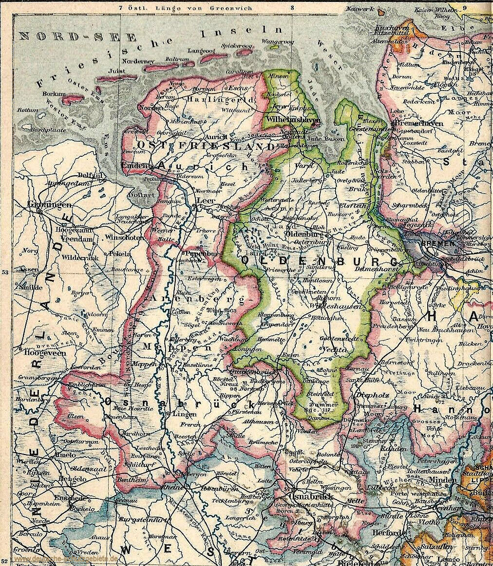 Herzogtum Oldenburg, Landkarte um 1900