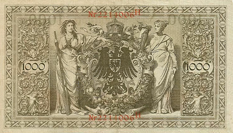 Reichsbanknote 1000 Mark 21.04.1910 Rückseite