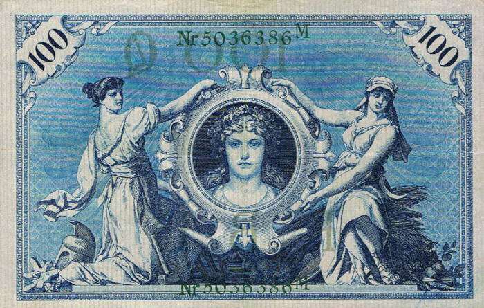 Reichsbanknote 100 Mark 07.02.1908 Rückseite