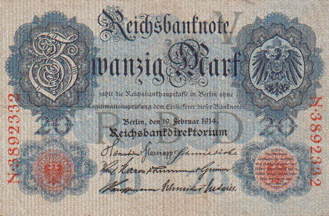 Reichsbanknote 20 Mark 19.02.1914, Vorderseite