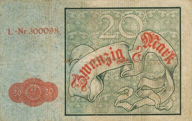 Reichskassenschein 20 Mark 10.01.1882 Rückseite