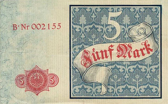 Reichskassenschein 5 Mark 10.01.1882 Rückseite
