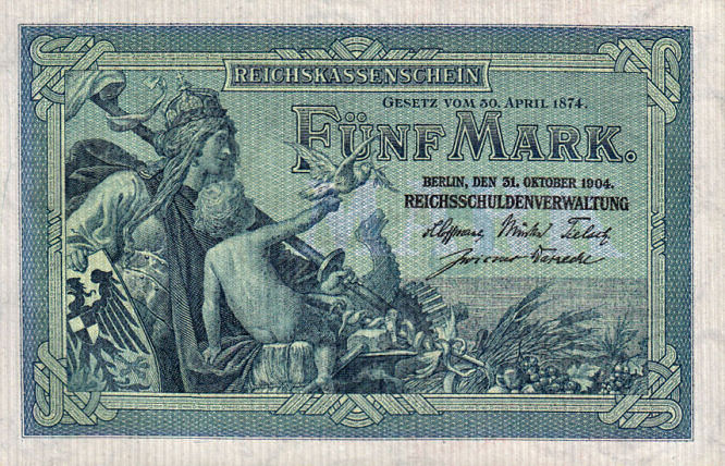 Reichskassenschein 5 Mark 31.09.1904 Vorderseite