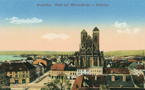 Prenzlau, Blick auf Marienkirche und Uckersee