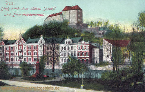 Greiz, oberes Schloss und Bismarckdenkmal