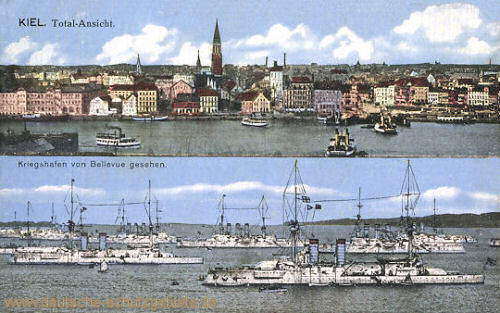 Kiel, Total-Ansicht, Kriegshafen von Bellevue gesehen