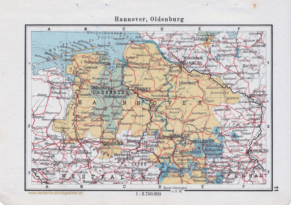 Landkarte Hannover, Oldenburg, Braunschweig