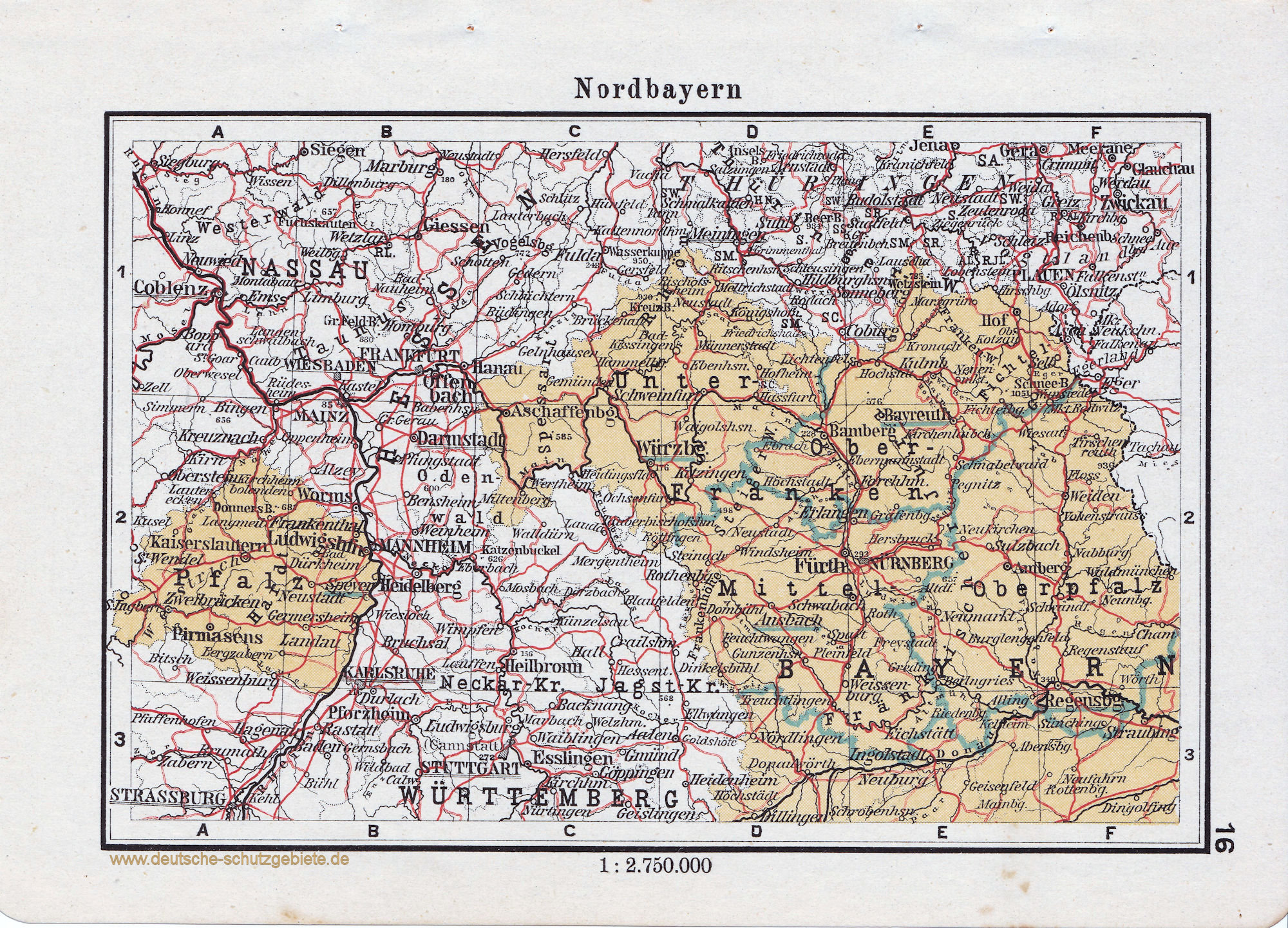 Landkarte Nord-Bayern (mit Pfalz)