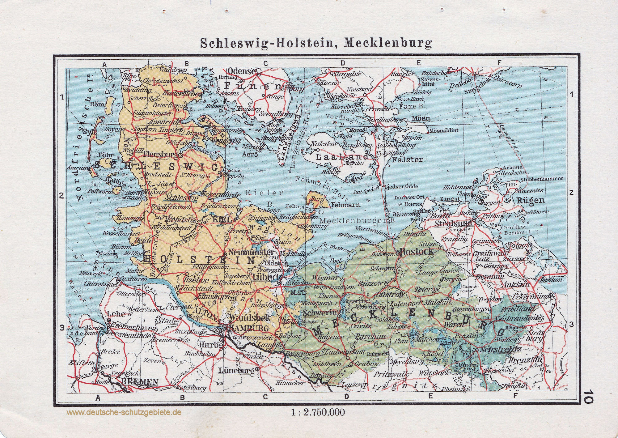 Landkarte Schleswig-Holstein, Mecklenburg, Bremen, Hamburg, Lübeck