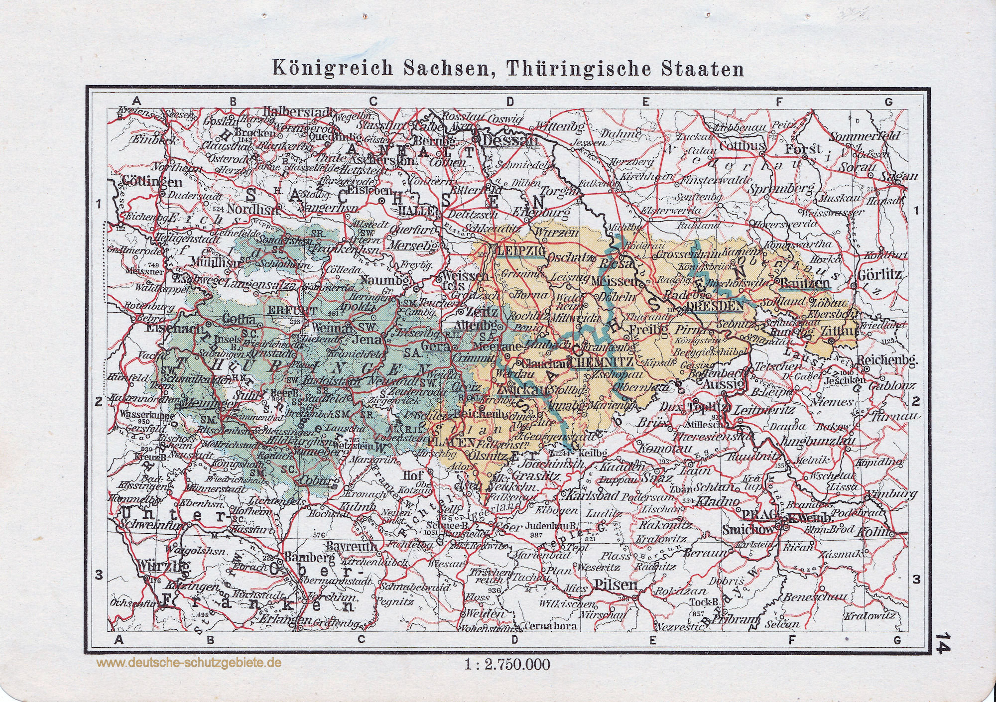 Landkarte Königreich Sachsen, Thüringische Staaten