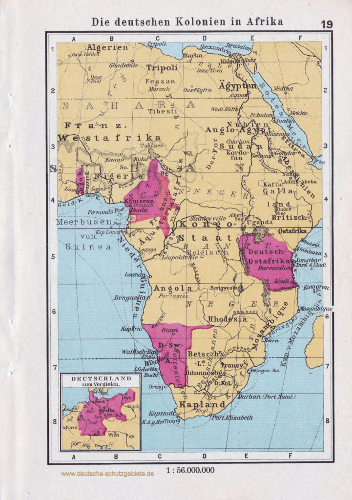 Landkarte die deutschen Kolonien in Afrika