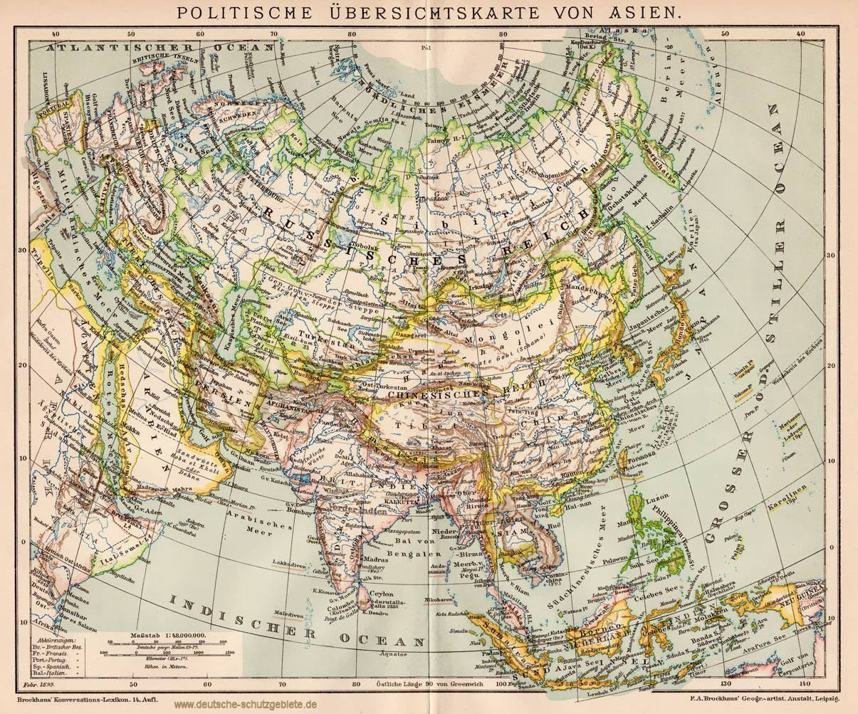 Politische Übersichtskarte von Asien (1892)