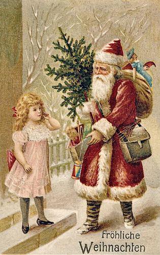 Fröhliche Weihnachten, der rot gekleidete Weihnachtsmann in einer Darstellung von 1903