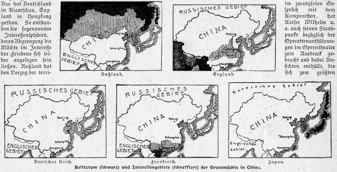 Die Interessengebiete der Großmächte in China um das Jahr 1900