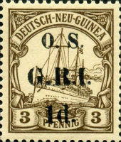 Deutsch-Neu-Guinea 3 Pfennig mit Aufdruck O. S. G.R.I.