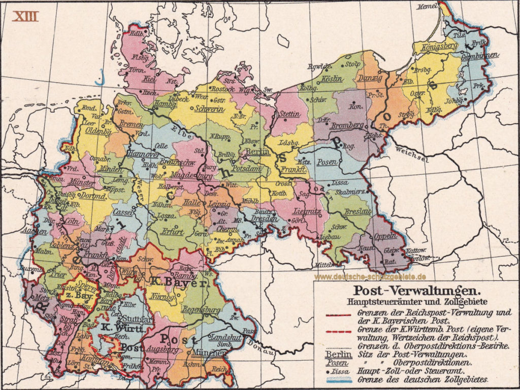 Post-Verwaltungen, Hauptsteuerämter und Zollgebiete 1914