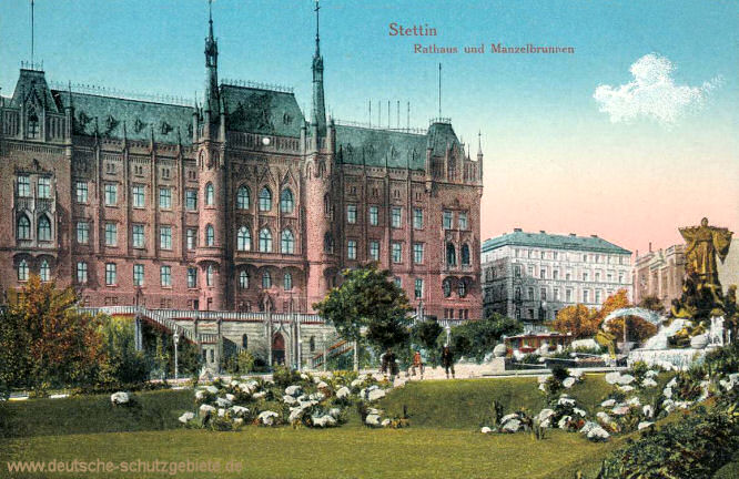 Stettin, Rathaus und Manzelbrunnen