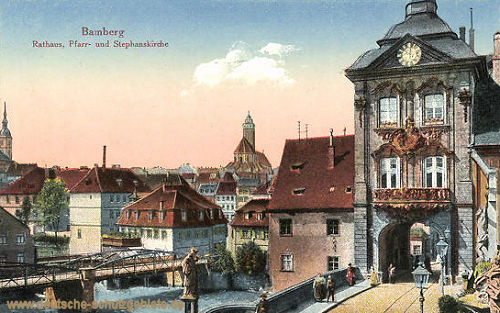 Bamberg, Rathaus, Pfarr- und Stephanskirche