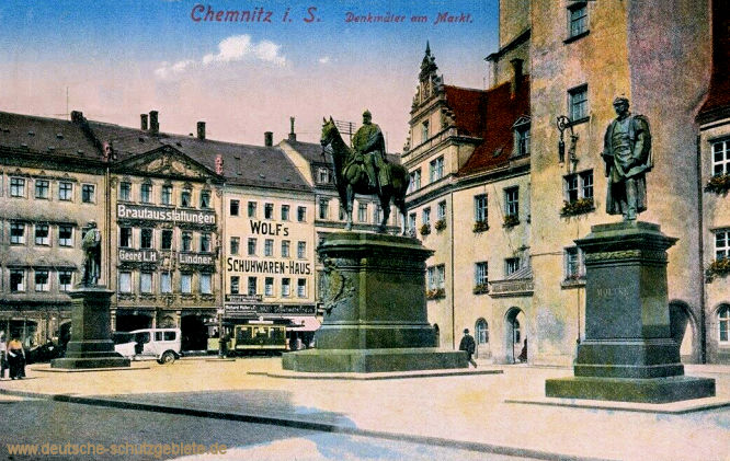 Chemnitz, Denkmäler am Markt (Bismarck-, Kaiser Wilhelm I. und Moltke-Denkmal)