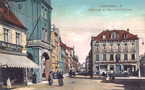 Crimmitschau, Silberstraße mit Kaiser-Wilhelm-Denkmal