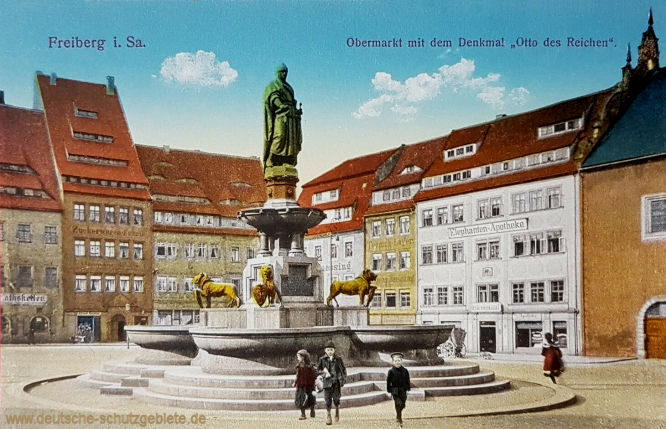 Freiberg, Obermarkt mit dem Denkmal "Otto des Reichen"