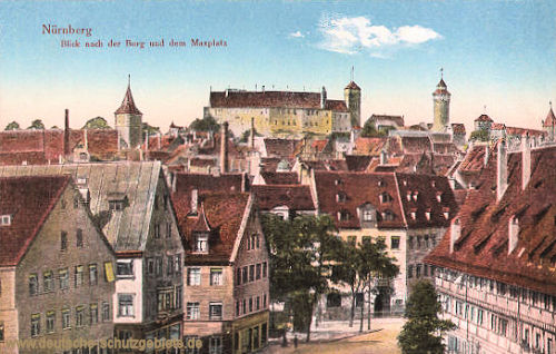 Nürnberg, Blick nach der Burg und dem Maxplatz