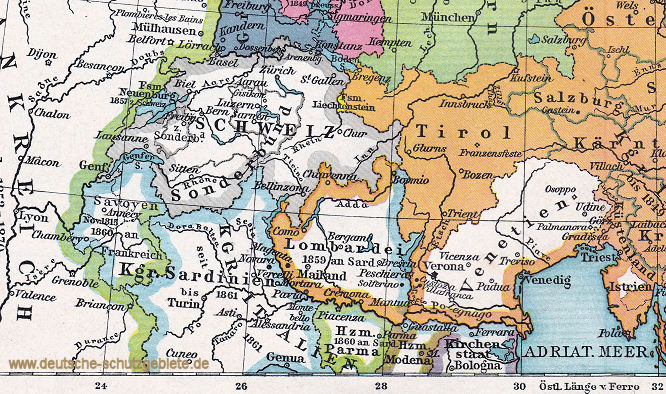 Savoyen, Schweiz, Tirol, Lombardei und Venetien 1815
