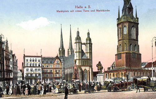 Halle. a. d. S., Marktplatz mit rotem Turm und Marktkirche