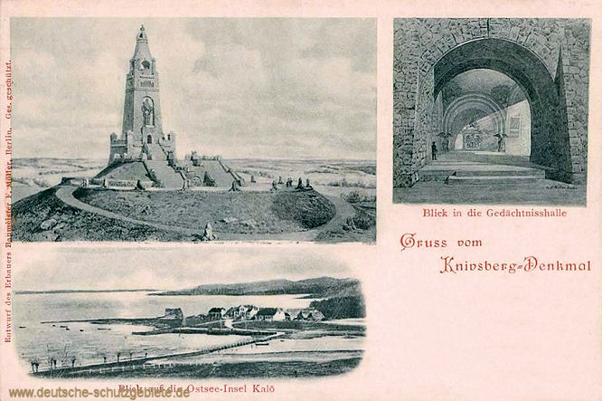 Gruss vom Knivsberg-Denkmal. Blick in die Gedächtnishalle. Blick auf die Ostsee-Insel Kalö.