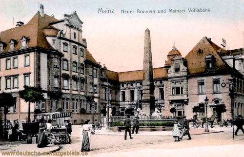 Mainz, Neuer Brunnen und Mainzer Volksbank