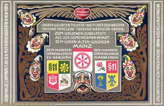 Mainz, Offizielle Fest-Postkarte des Mainzer Karneval-Vereins 1910