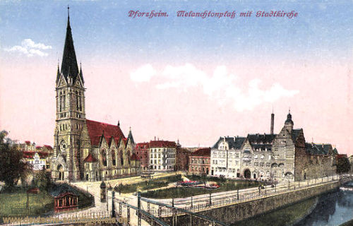 Pforzheim, Melanchtonplatz mit Stadtkirche