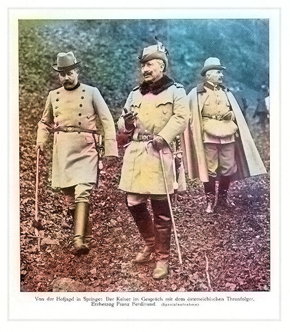 Von der Hofjagd in Springe: Der Kaiser [Wilhelm II.] im Gespräch mit dem österreichischen Thronfolger Erzherzog Franz Ferdinand. (Spezialaufnahme)