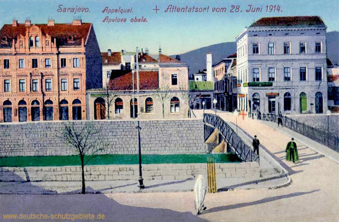 Sarajevo, Appelquai + Attentatsort vom 8 Juni 1914