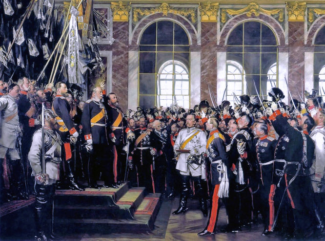 Die Proklamierung des deutschen Kaiserreiches (18. Januar 1871), nach einem Gemälde (1885) des Malers Anton von Werner