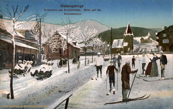 Riesengebirge. Winterbild aus Krummhübel. Blick auf die Schneekoppe.