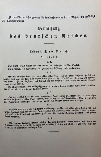 "Verfassung des deutschen Reiches". Frankfurt a. M. 28. März 1849.
