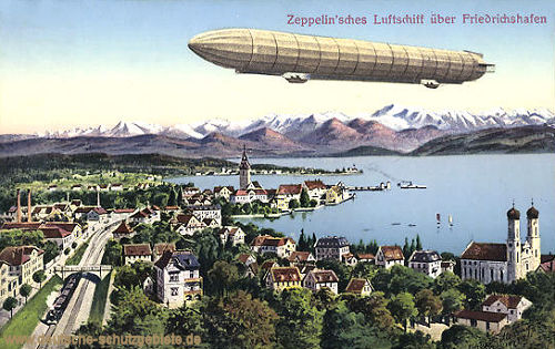 Zeppelin'sches Luftschiff über Friedrichshafen