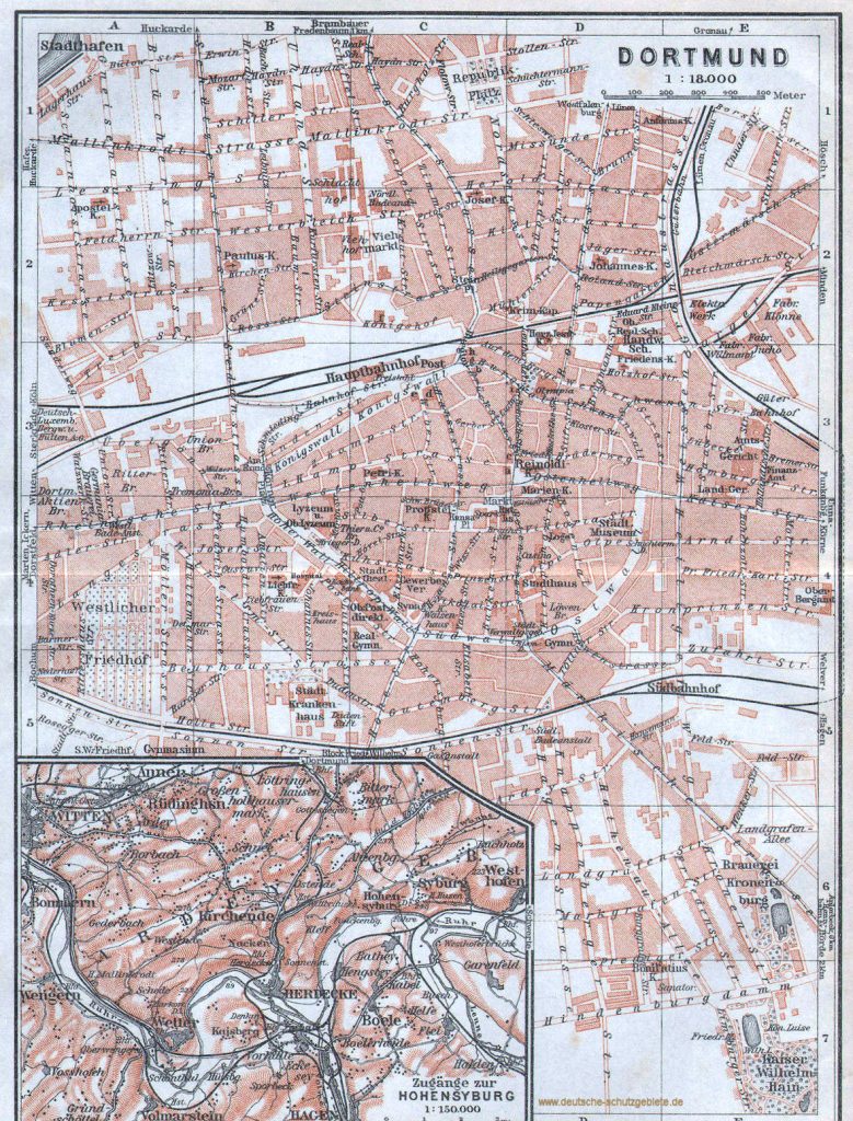 Dortmund Stadtplan 1900 und Zugänge zur Hohensyburg (Wagner & Debes Leipzig)