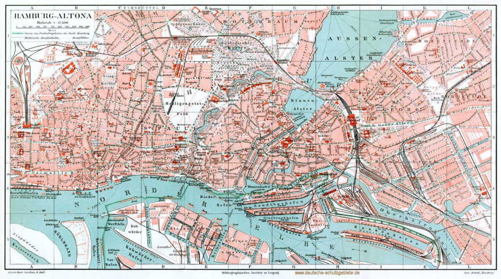 Hamburg, St. Pauli, Altona Stadtplan 1900 (Meyers Konversations-Lexikon 6. Auflage)