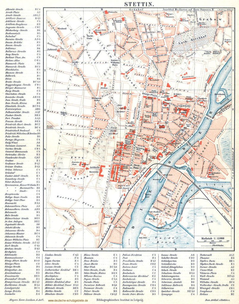 Stettin Stadtplan 1892 (Meyers Konversations-Lexikon 4. Auflage)
