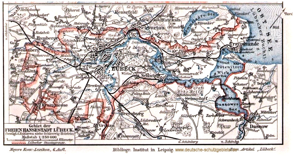 Gebiet der Freien Hansestadt Lübeck 1900 (Meyers Konversations-Lexikon 6. Auflage)