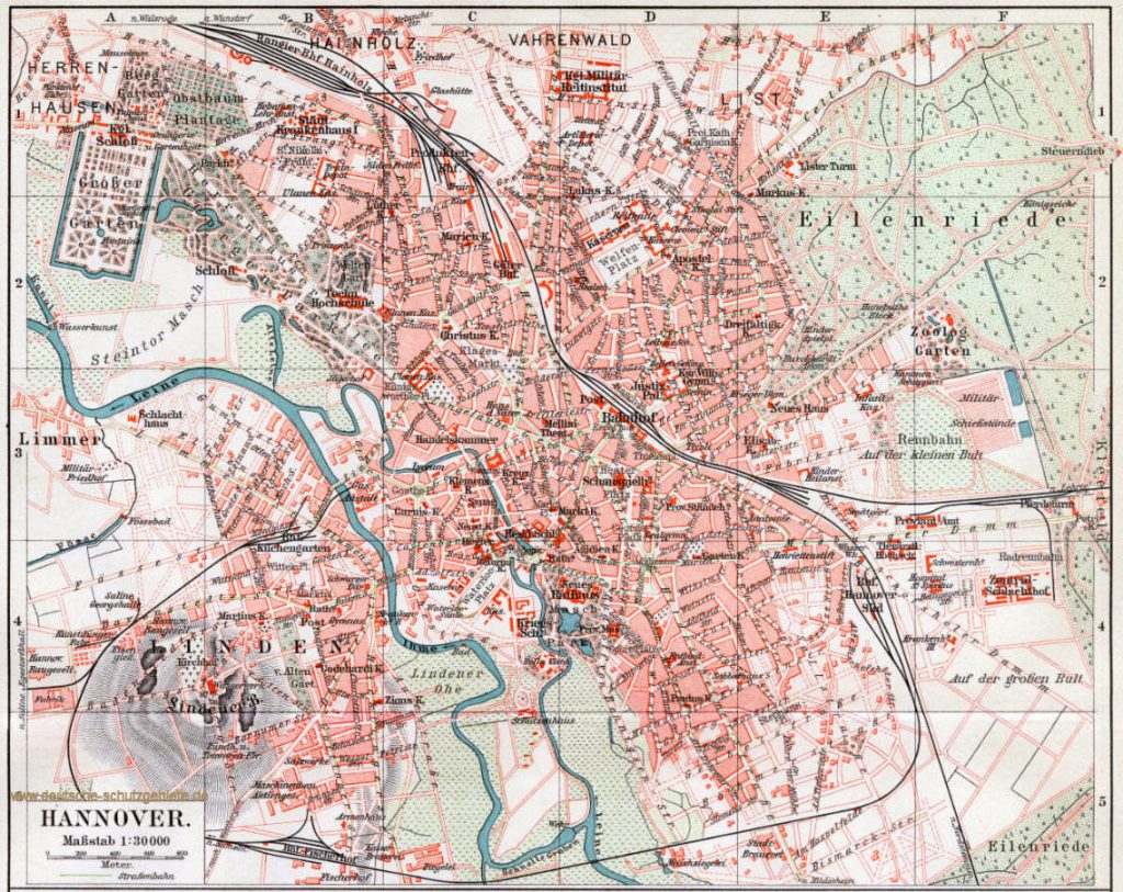 Hannover Stadtplan 1900 (Meyers Konversations-Lexikon 6. Auflage)